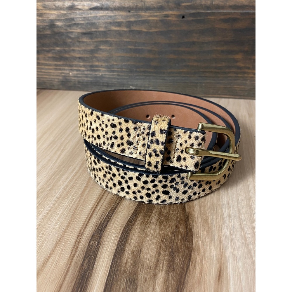 J. Crew Womens Leopard Print Calf Hair Leather Belt Gold Buckle AH687 S/M